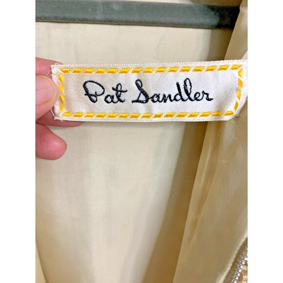 Vintage Mod Gold Knit Sequin Lined Rhinestone Collar Shift Dress Pat Sandler - Picture 8 of 9